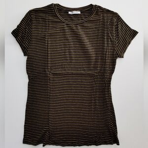 Zara Black and Yellow Striped Crew Neck T-shirt